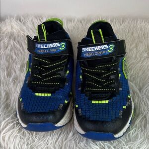 Skechers Kids Black and Blue Sneakers with Green Highlights